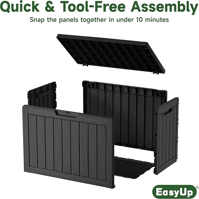 EasyUp 45 Gallon Outdoor Storage Box, Resin Waterproof UV-Resistant Deck Box, Reinforced Stability for Patio, Garden, and Poolside, Striped Black