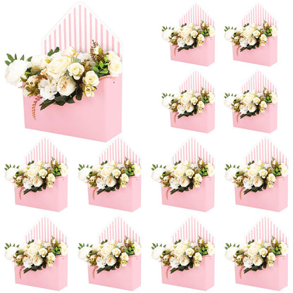 FYSUIMU 12Pcs Mother's Day Floral Envelope Box Empty Flower Stripe Paper Box Florist Bouquet Packaging Box for Valentine's Day Gifts Wedding Birthday Party Arrangements, Pink