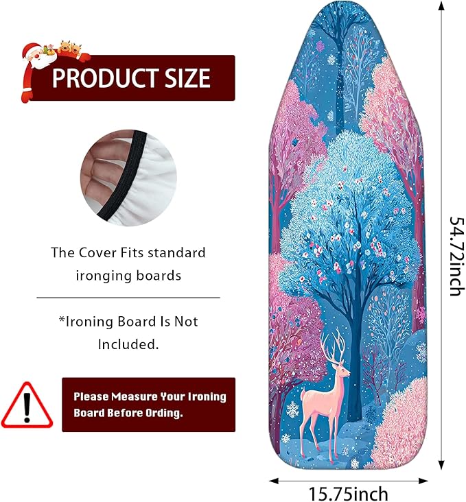 Nuxovilar Ironing Board Cover Winter Deer in Forest Pattern Polyester 15x54