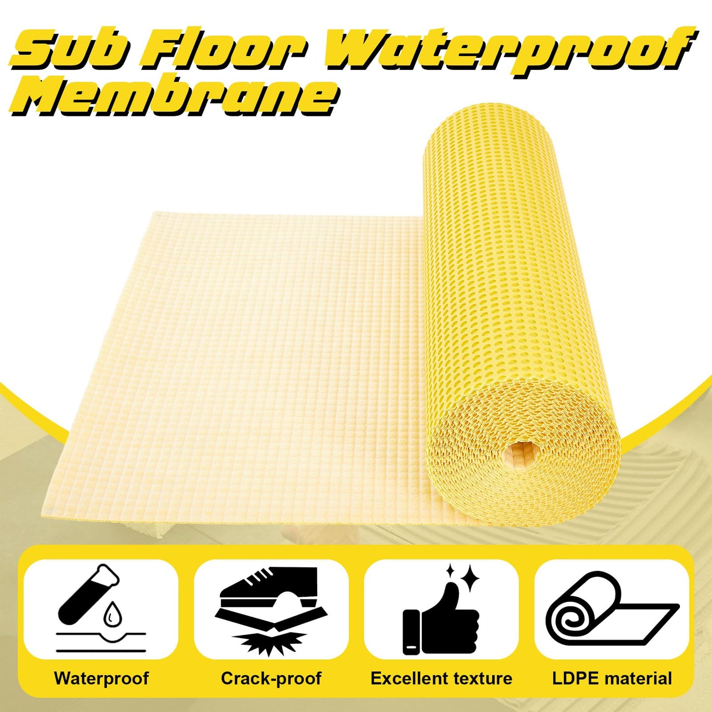 Nuanchu 1/8" Thick 161.44 Sq. ft. Uncoupling Membrane for Tile, Dimple Drainage Matting, Moisture Barrier Foundation Wrap Floor Underlayment Sub Floor Waterproof for Bathroom Shower Kitchen Basement
