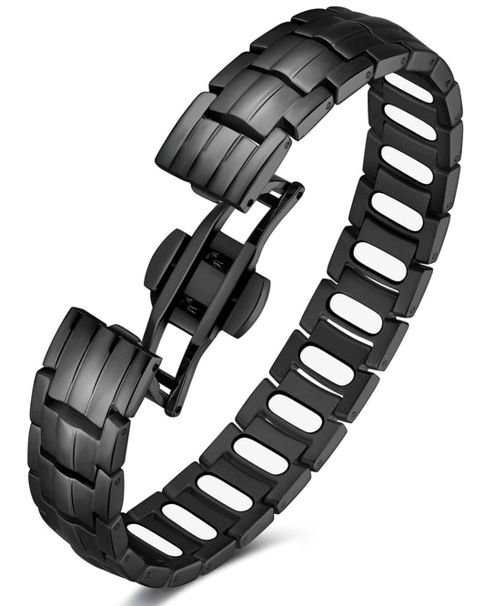 Feraco Magnetic Therapy Bracelet for Men,Titanium Steel Bracelet with 5X Strength Magnets,Premium Fold-Over Clasp (Black)