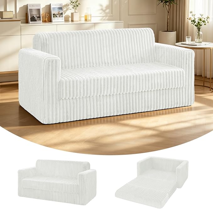HABUTWAY 49.8" Loveseat Boneless Couch, 4-in-1 Convertible Sofa Bed, Plush Fur