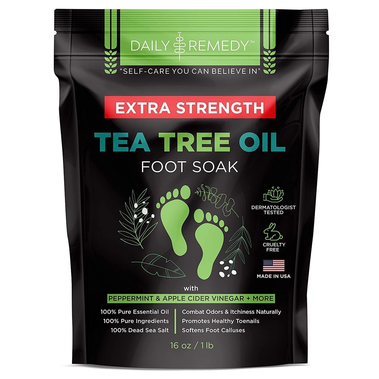 Tea Tree Oil Foot Soak with Epsom Salt - Made in USA - 16 Ounces