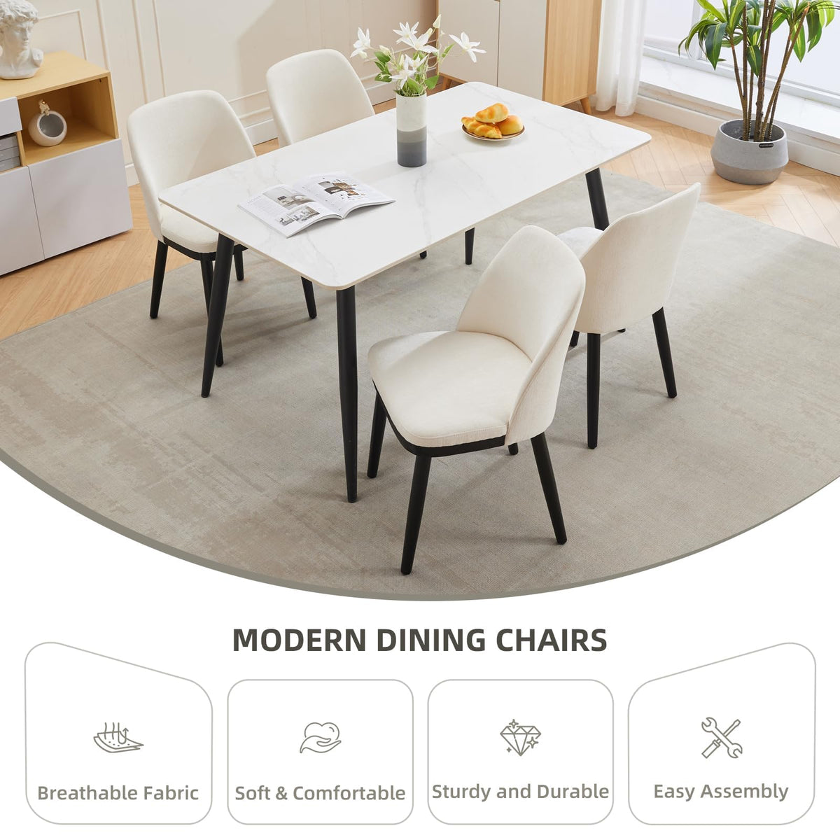 Garvee Upholstered Dining Chairs Set of 4, Modern Fabric Kitchen Chairs with Back and Wood Legs, Dining Room Chairs for Dining Room Restaurant Cafe, Beige