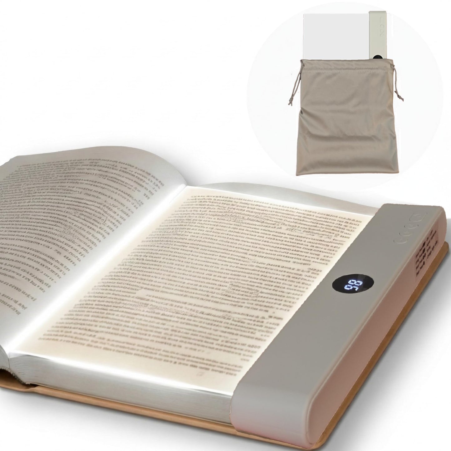 Faluricent Book Light for Reading in Bed at Night, Rechargeable Flat Book Light with 3 Color Modes & Timer, Dimmable Full Page Light, Clear LED Page Reading Light for Travel (White)