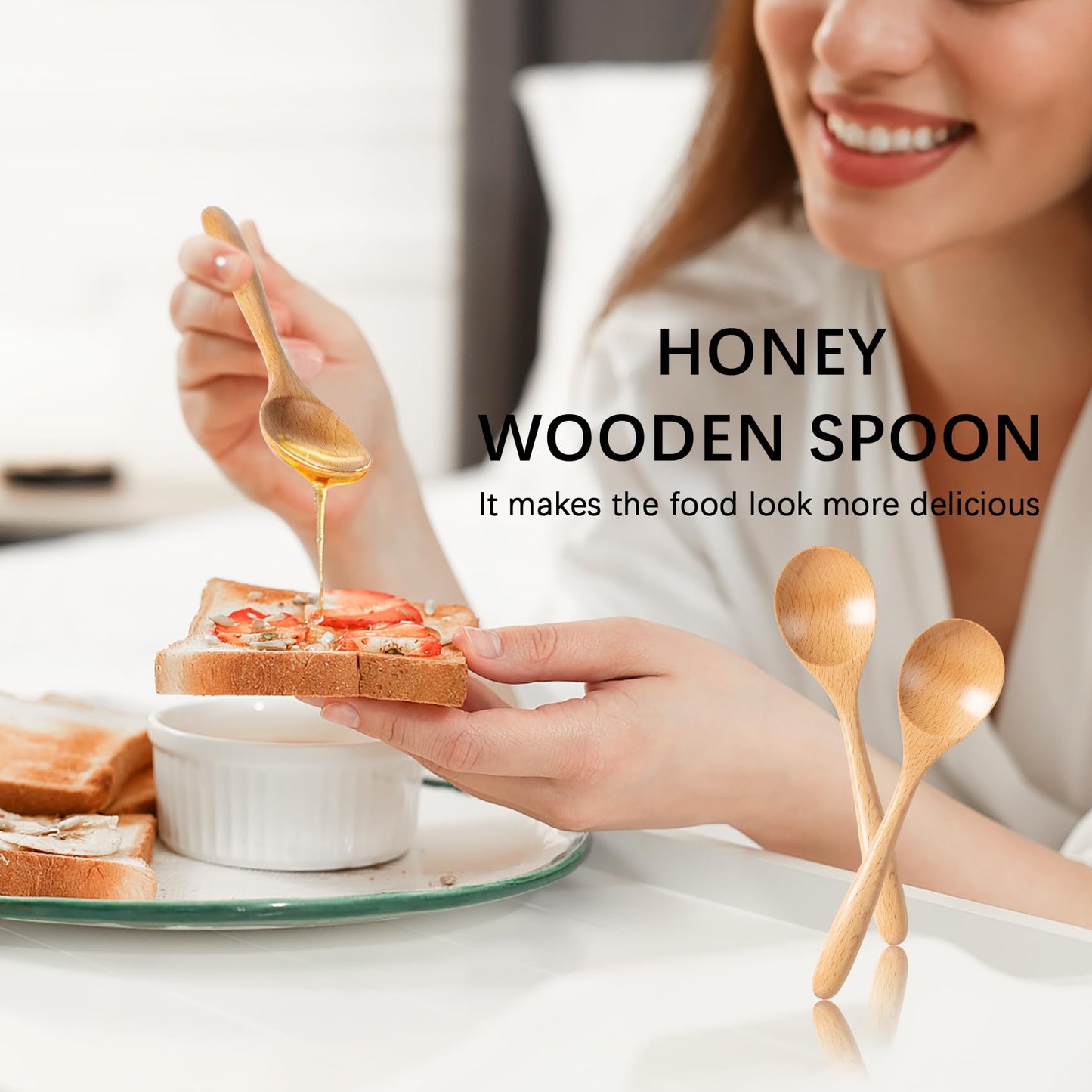 Hefild 6 PCS Wooden Spoons for Honey, 6.7 inch Small Wooden Spoons - Terrific for Tea, Coffee & Soup, Little Beech Wood Serving Table Spoon Set, Bulk Bamboo Teaspoon for Eating with Unique Design