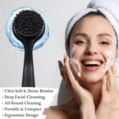 2 Pcs Large Facial Cleansing Brush, Face Brush Cleanser, Upgraded Soft Exfoliating Face Wash Brush Face Scrubber for Skincare, Black Charcoal Bristles Glitter Handle