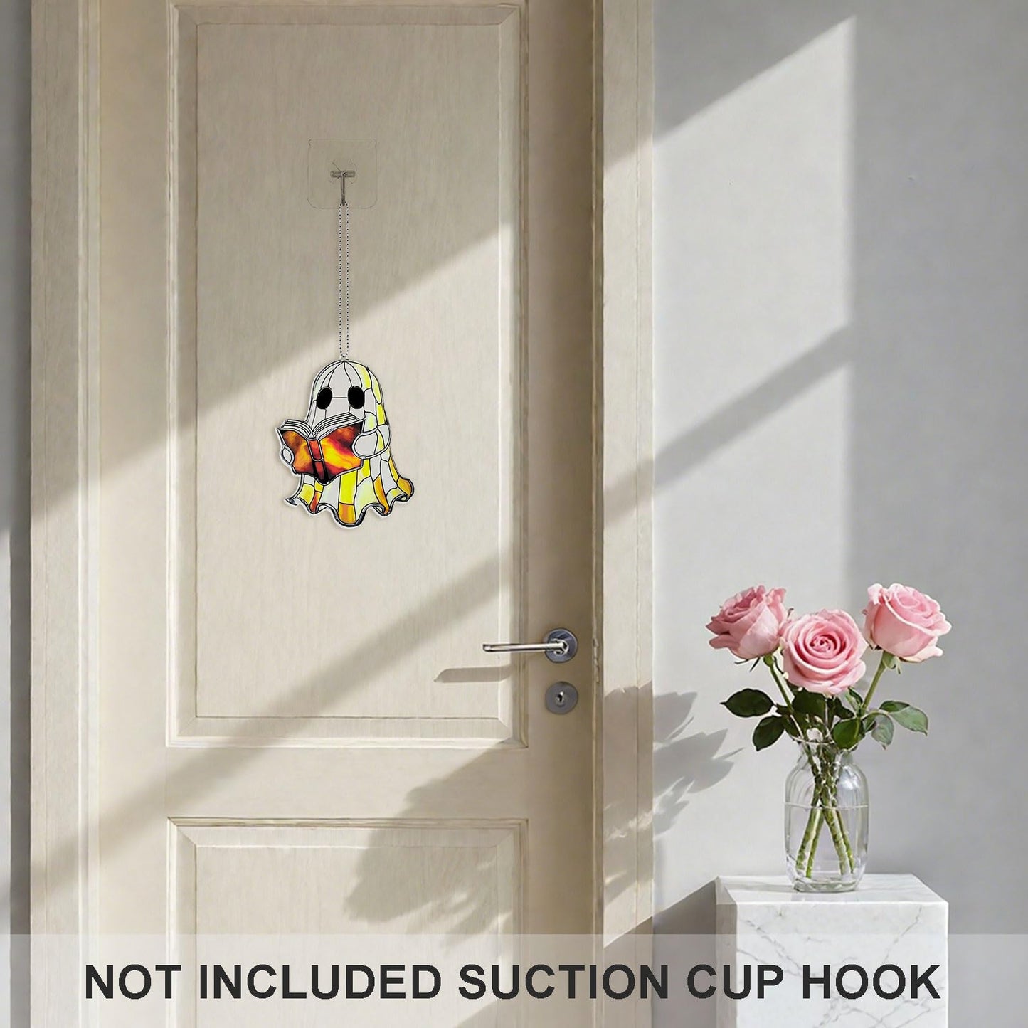 Ghost Reading Ornament Acrylic Suncatcher Window Hanging Wall Decor for Indoor Outdoor Doors Home