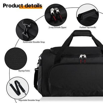 Uarition Gym Bag for Men - 50L Black Durable Large Duffle Bag for Travel, Workout, Fitness & Sport