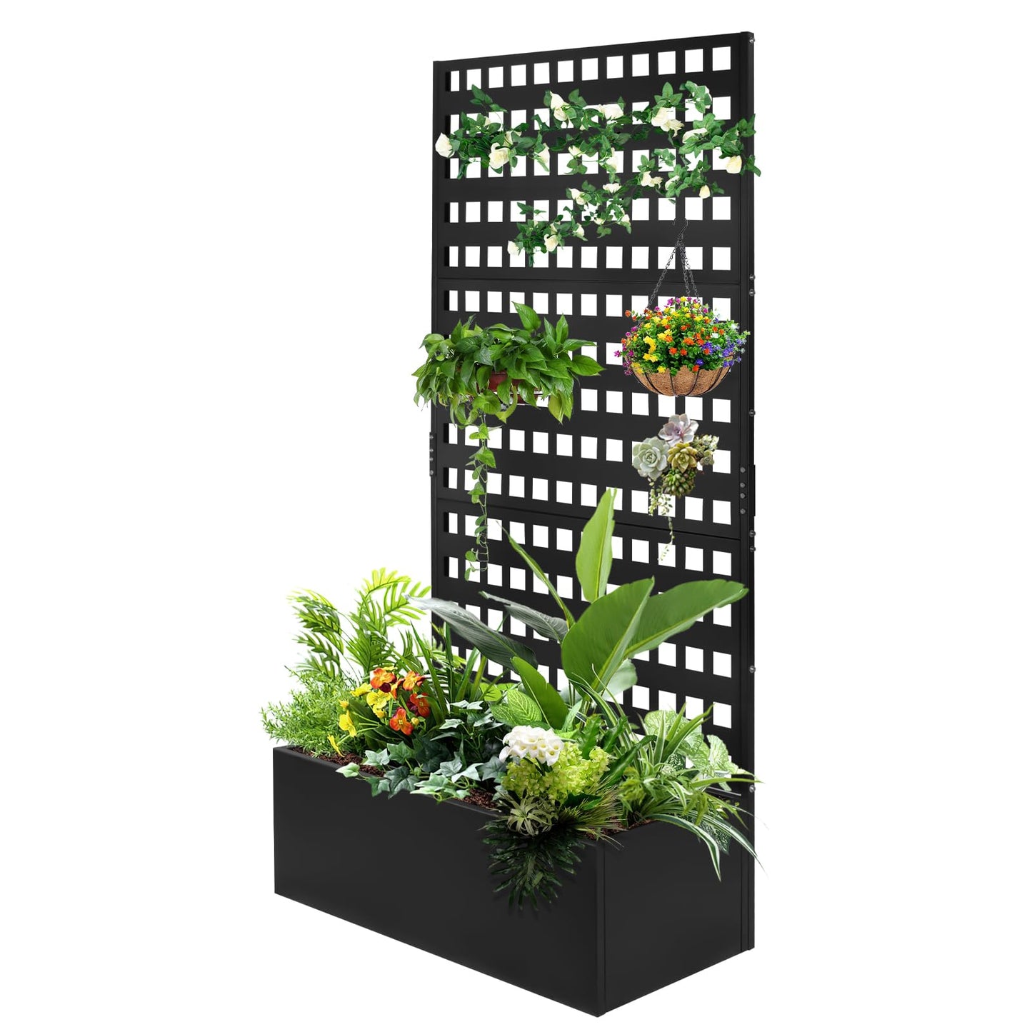 TRVFPON Metal Planter Box with Trellis Raised Garden Bed with Drainage Holes， Privacy Planters for Patio as a Privacy Screen for Climbing Plants Outdoor (35x18x71Inch)