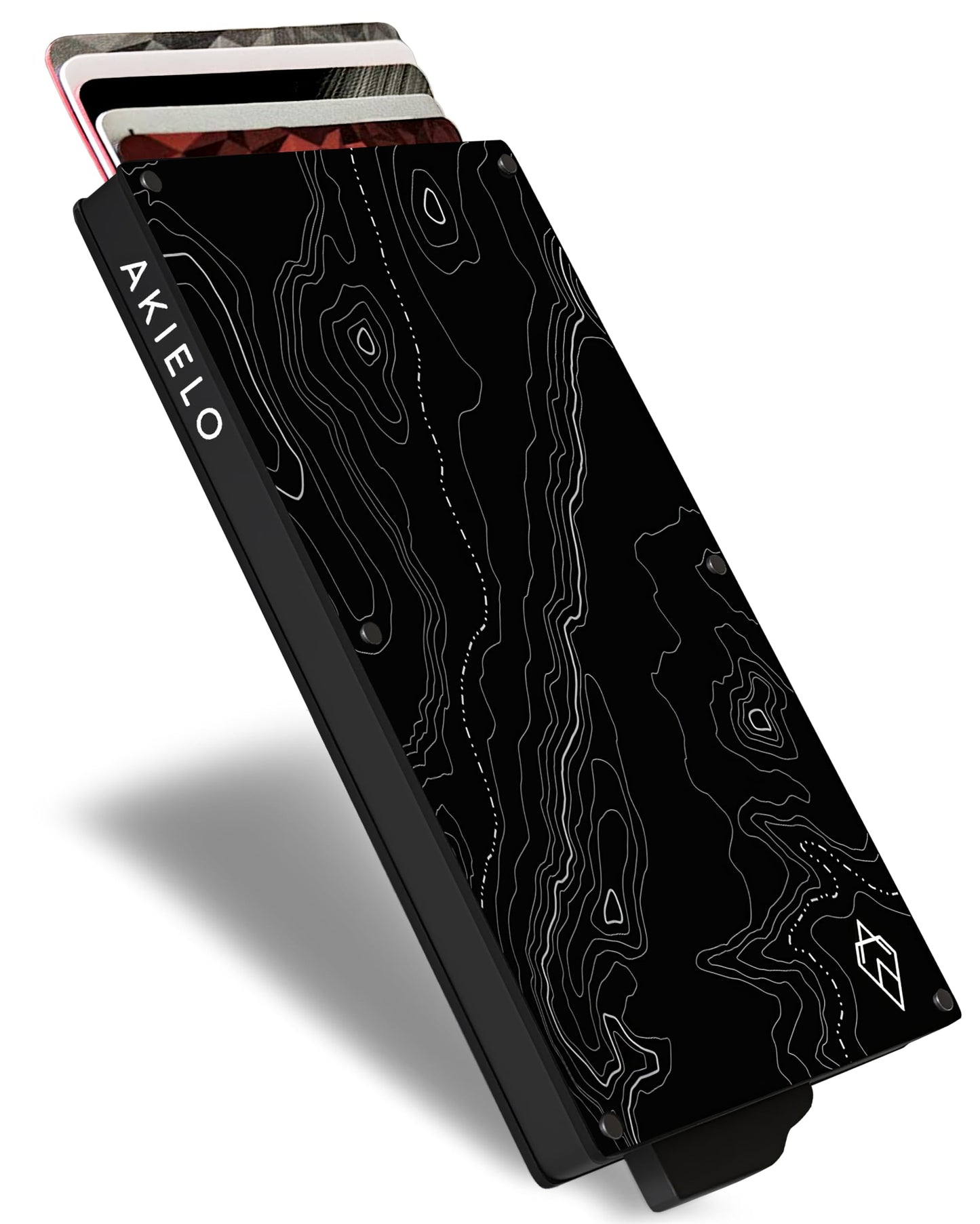 AKIELO RFID Card Holder Wallet with Gift Box – Slim Minimalist Metal Wallet for Men – Contactless Credit Card Protector & Blocker – RFID Blocking Pop Up Card Wallet (Alpha - Topo Edition)