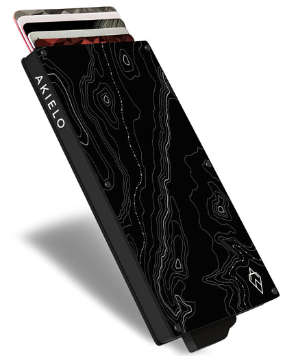 AKIELO RFID Card Holder Wallet with Gift Box – Slim Minimalist Metal Wallet for Men – Contactless Credit Card Protector & Blocker – RFID Blocking Pop Up Card Wallet (Alpha - Topo Edition)