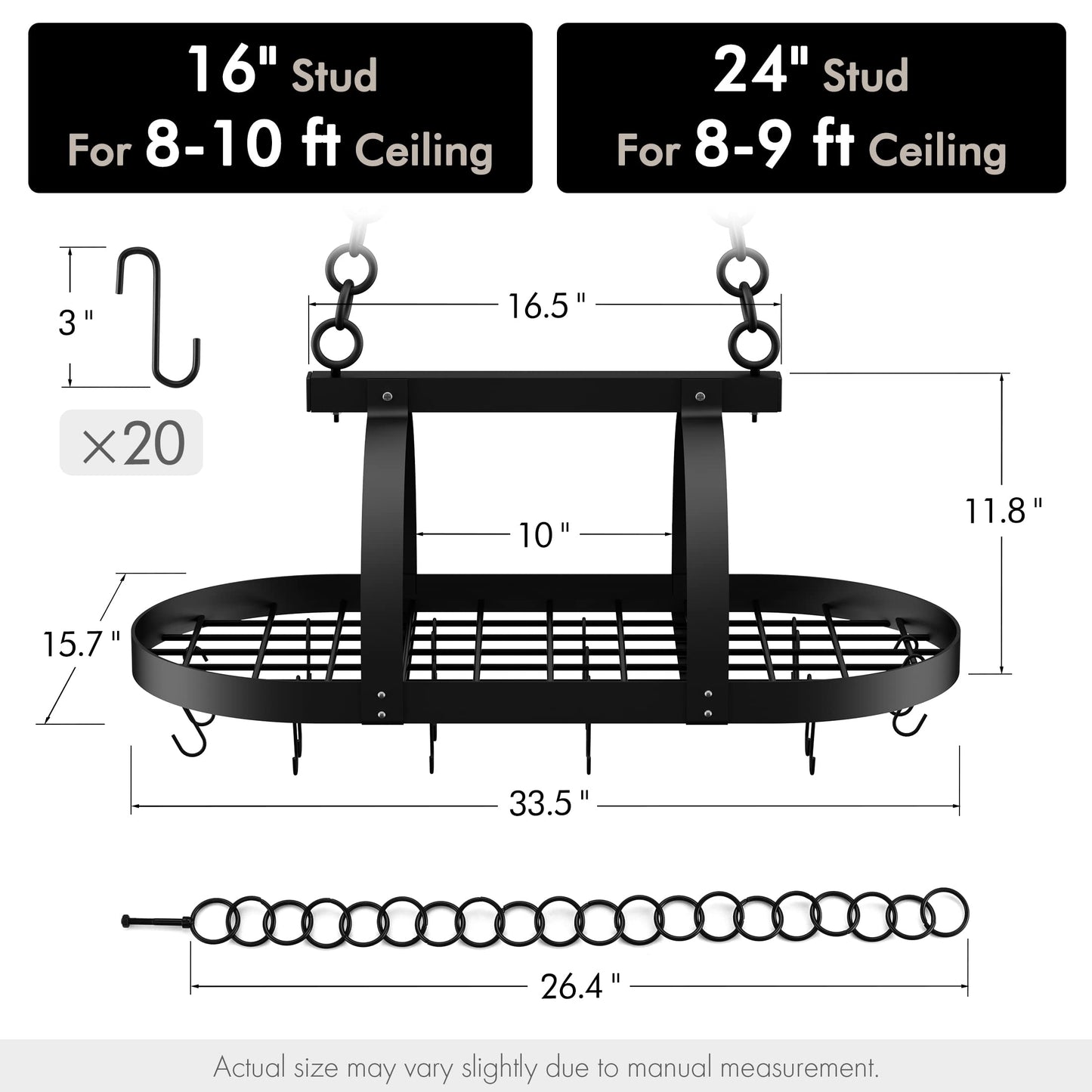 KES Ceiling Pot Rack 34-Inch Hanging Pot Rack for Kitchen Matte Black Paper Towel Holder Countertop, KUR221S85-BK+KPH202-BK