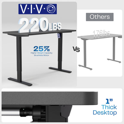 VIVO Electric 55 x 28 in Standing Desk, Memory Height Adjustment, 1B Series, Holds 220 lbs, One-Piece Black Top, Black Frame, DESK-KIT-1B55B