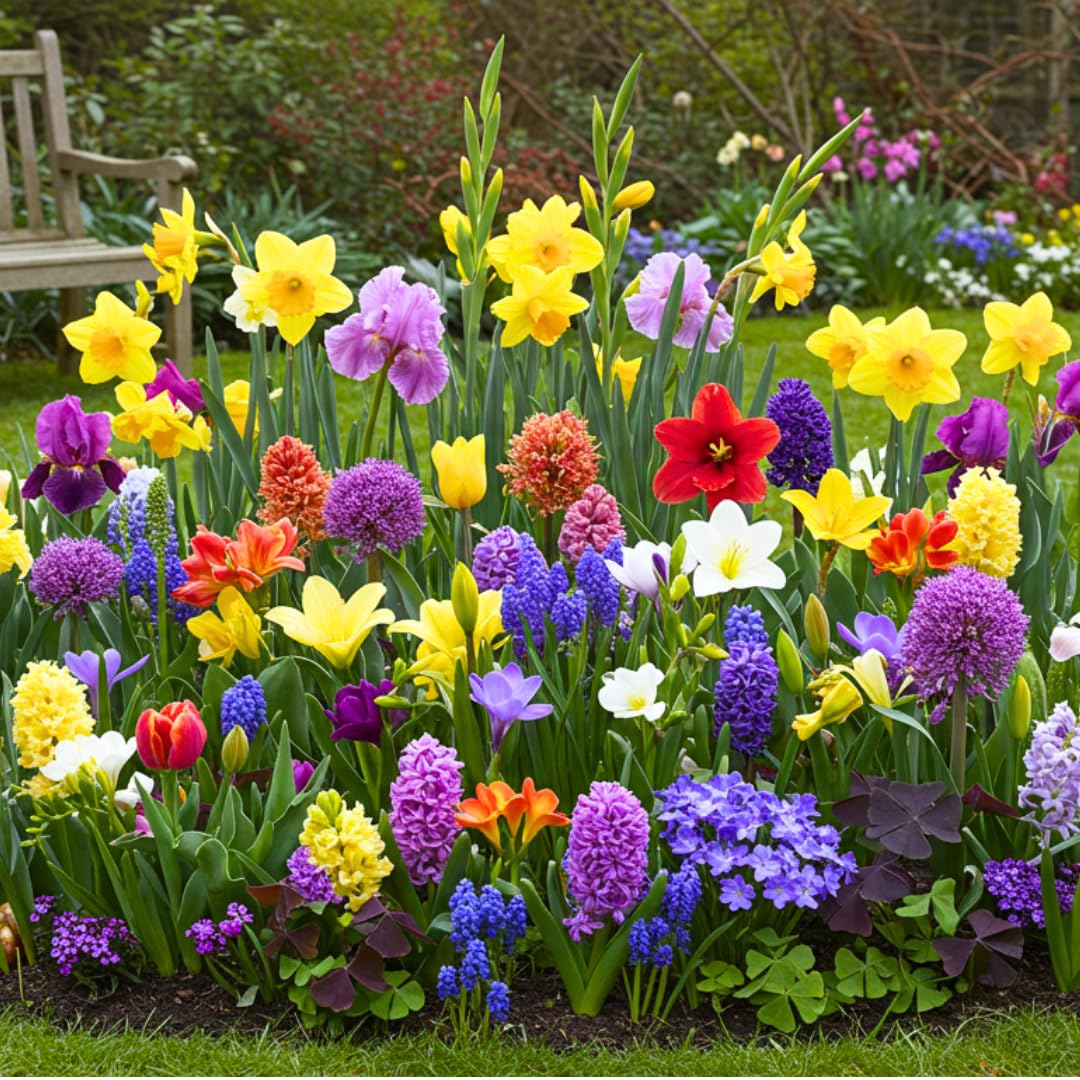 Complete Spring Flower Garden | 50 Fresh Bulbs | Bloom All Spring and Summer | Easy to Grow Flower Bulb, Indoor/Outdoor | Tulips, Daffodils, Crocus, Gladiolus - Living Gift