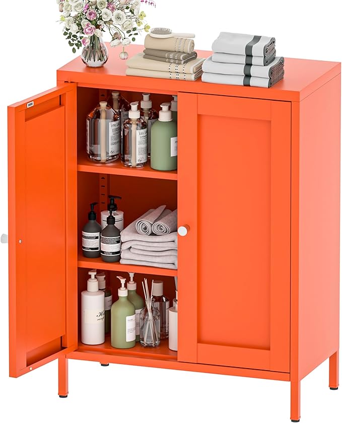 YAUWOH Metal Bathroom Storage Cabinet, Bathroom Floor Storage Cabinet