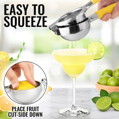 Zulay Lemon Squeezer Stainless Steel with Premium Heavy Duty Solid Metal Squeezer Bowl (Black Grip, Large)