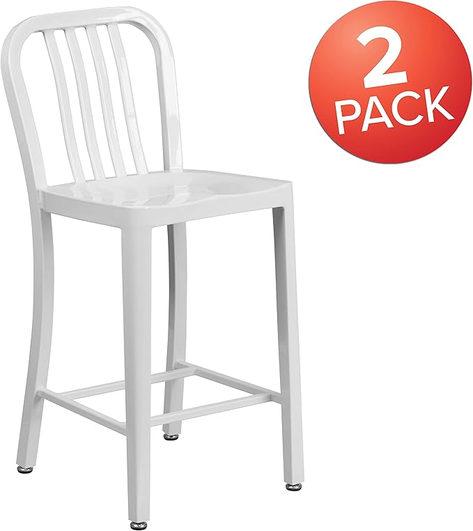 Flash Furniture Gael Commercial Grade 2 Pack 24" High White Metal