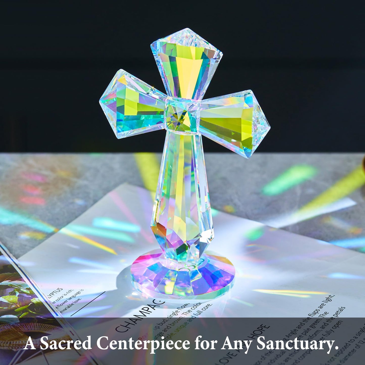 Crystal Glass Standing Cross Decor, Easter Christmas Decoration for Party Dad Man, Religious Gifts for Women Men Father Mother, Handmade Glass Holy Collectible Figurines