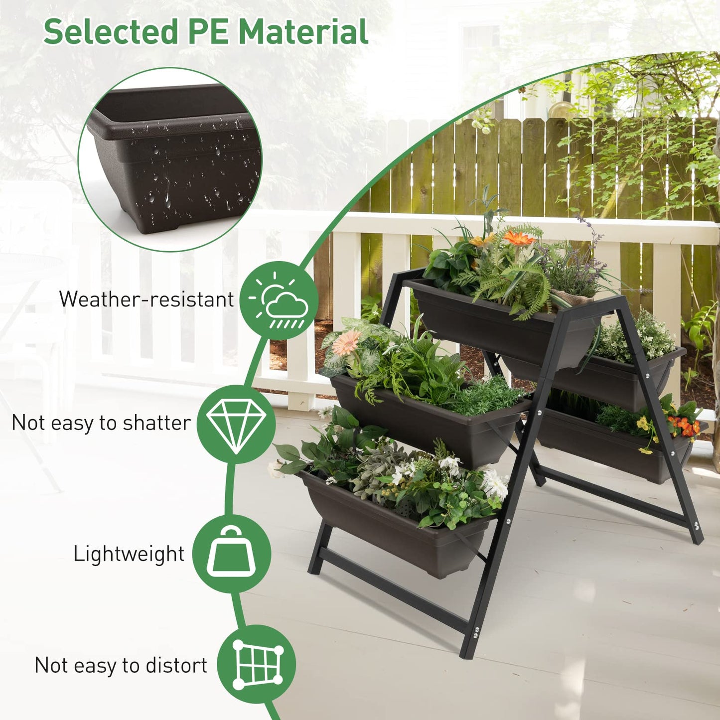 Giantex Vertical Raised Garden Bed, 5 Planter Boxes Container w/Drainage Holes, 31”H Freestanding Heavy-Duty Metal Frame, Indoor Outdoor Raised Bed for Vegetables Herbs Flowers to Grow