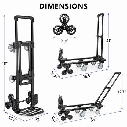 KEDSUM 3-in-1 Convertible Stair Climbing Dolly, 660LBS Heavy Duty Dolly Cart with Wheels, Hand Truck with Adjustable Handle Angle & Expandable Base for Home, Warehouses, 10-Wheel Design with Brakes