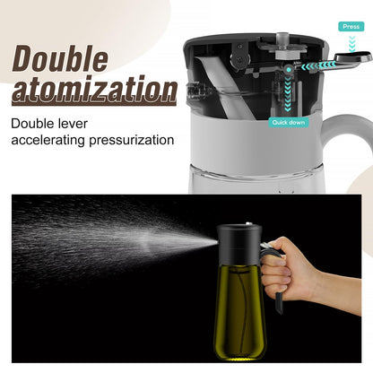 Glass Olive Oil Dispenser for Kitchen, 2 In 1 Oil Dispenser Bottle & Oil Sprayer for Cooking, Auto Flip Cap, 18oz Black (Light Blockage)
