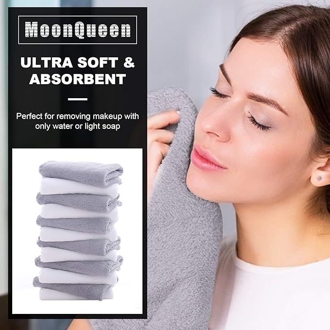 MOONQUEEN Microfiber Facial Cloths Fast Drying Washcloth 12 Pack