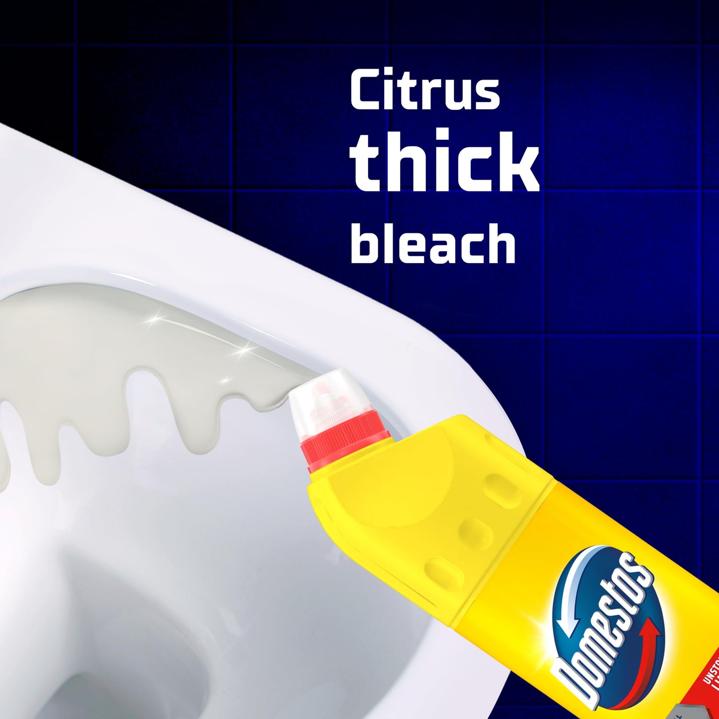 Domestos Citrus Fresh Thick Bleach disinfectant that eliminates 99.99% of bacteria and viruses* unstoppable limescale prevention 9x 750 ml