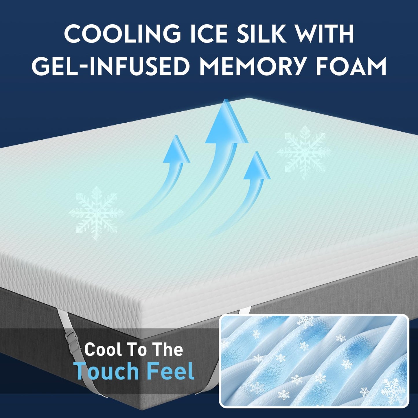 2 Inch Cooling Gel Memory Foam Mattress Topper King - Cooling Ice Silk Removable & Washable Cover, Mattress Topper for Back Pain Relief, Adjustable Strap & Non-Slip, CertiPUR-US Certified