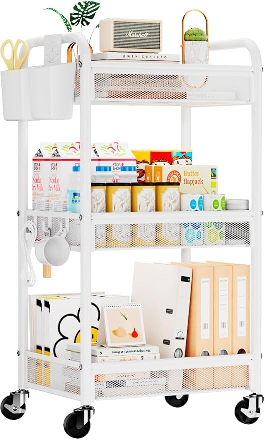 YASONIC 3 Tier Rolling Cart – Metal Utility Storage Carts
