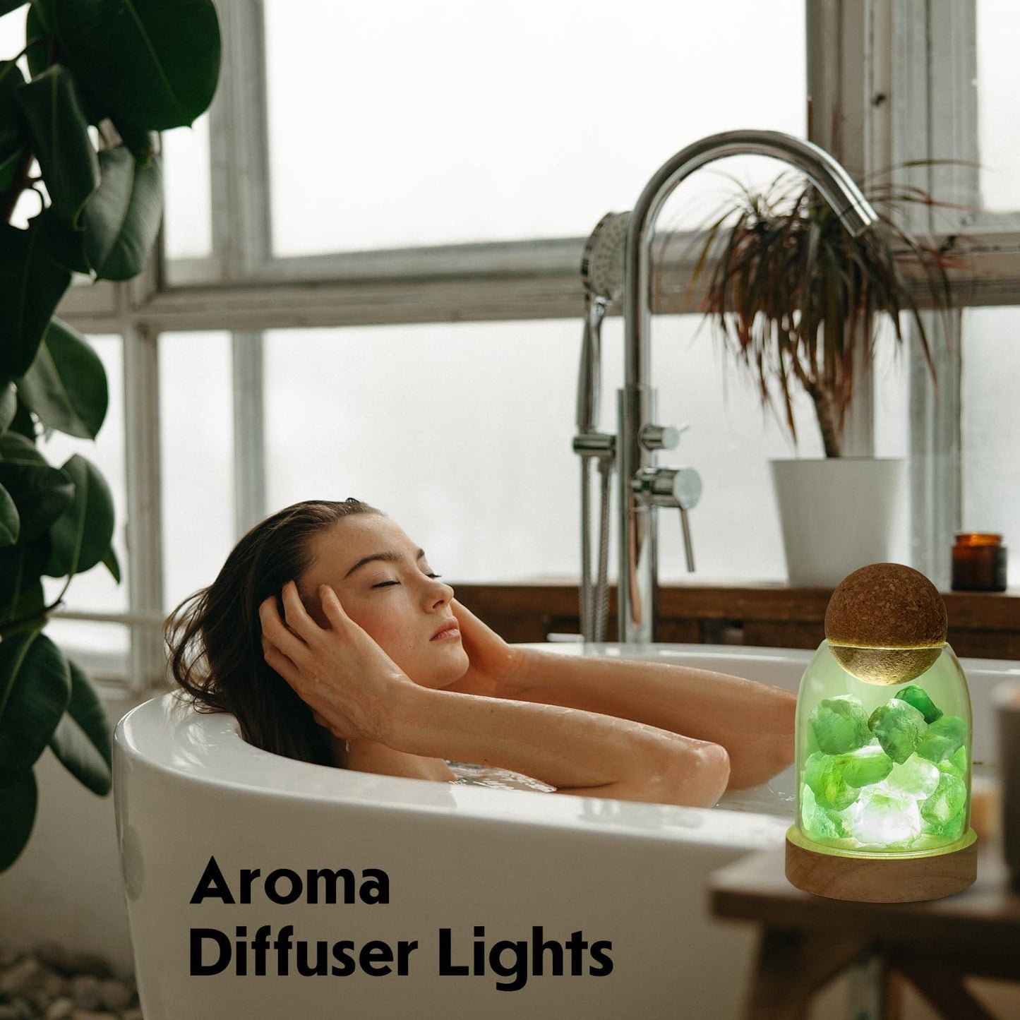 Runyangshi Green Fluorite Night Lamp 6.3" Natural Healing Crystal Aroma Stone Diffuser Bedside Lamp USB Port 3 Colours Dimming Mode Bedroom Lamp Home Decor