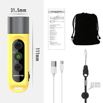 ASWAYKE Electronic Whistle Highest IPX5 Maximum Sound 125db Battery 1000mAh Yellow for Coaches Teacher, Sports Whistle
