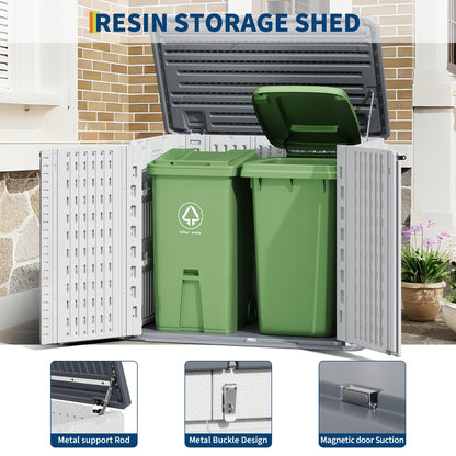 Outdoor Storage Cabinet, 34 Cu ft Outdoor Trash Can Storage Waterproof, Outdoor Resin Storage Cabinet for Patio Tools, Lawn Mower, Garbage Cans