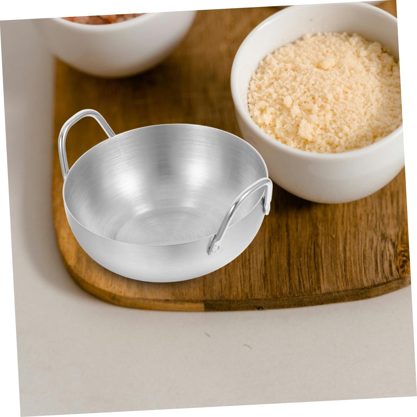 MUCKLILY 304 Stainless Steel Dipping Sauce Dish Handle Small Round Sauce Bowl for Condiments Flavor Dish for Home Kitchen and Restaurant Use Single Unit