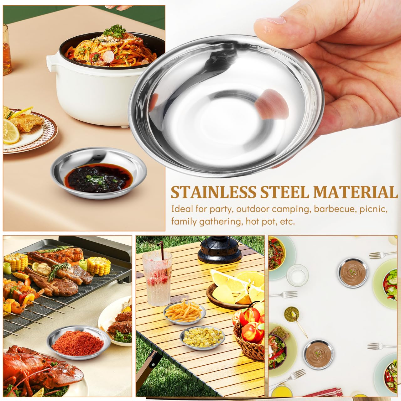 Sosoport 10Pcs Stainless Steel Small Plates 3.93 Inch Round Sauce Dishes for Condiments Mustard Appetizer Bowls Ideal for Home Kitchen Dining Entertaining