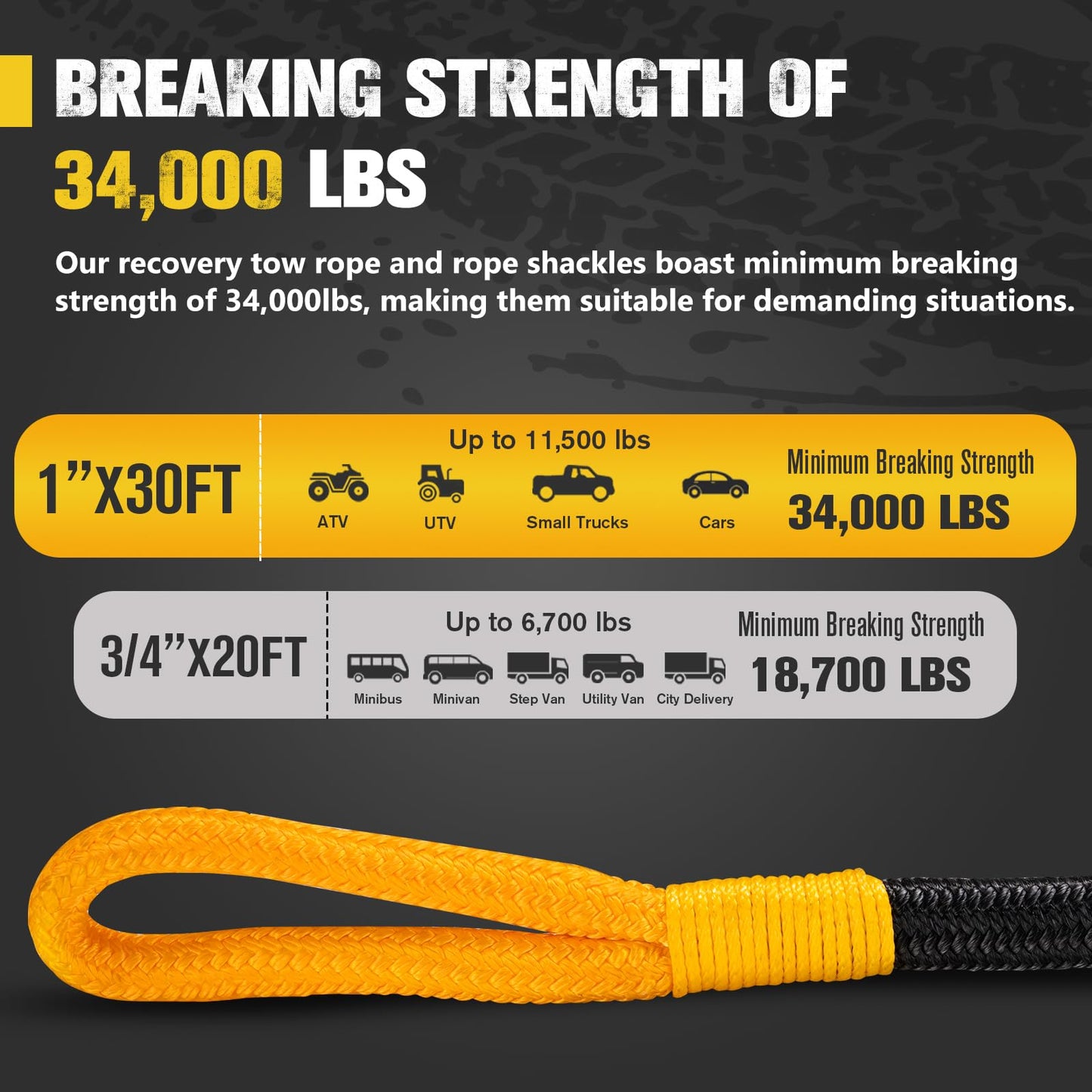 BUNKER INDUST Off Road Traction Boards (Gen 10) Grey + 1"×30ft Kinetic Recovery Rope with 2 Soft Shackles Kit