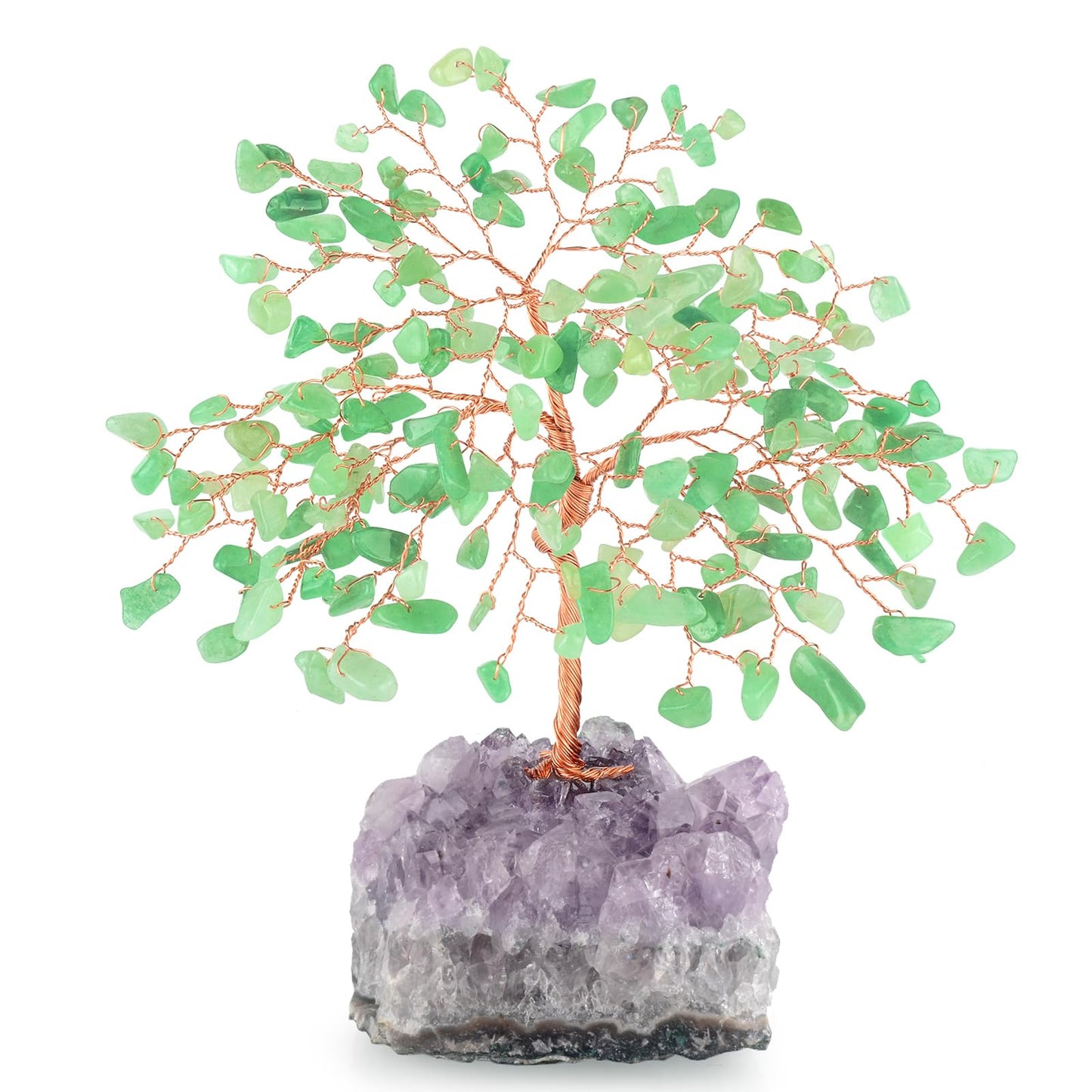 MASGEMES Gemstone Crystal Tree of Life,Natural Green Aventurine with Amethyst Cluster Base,Feng Shui Gift Bonsai Money Tree,Home Decor for Luck and Wealth 5.5"-6.3"