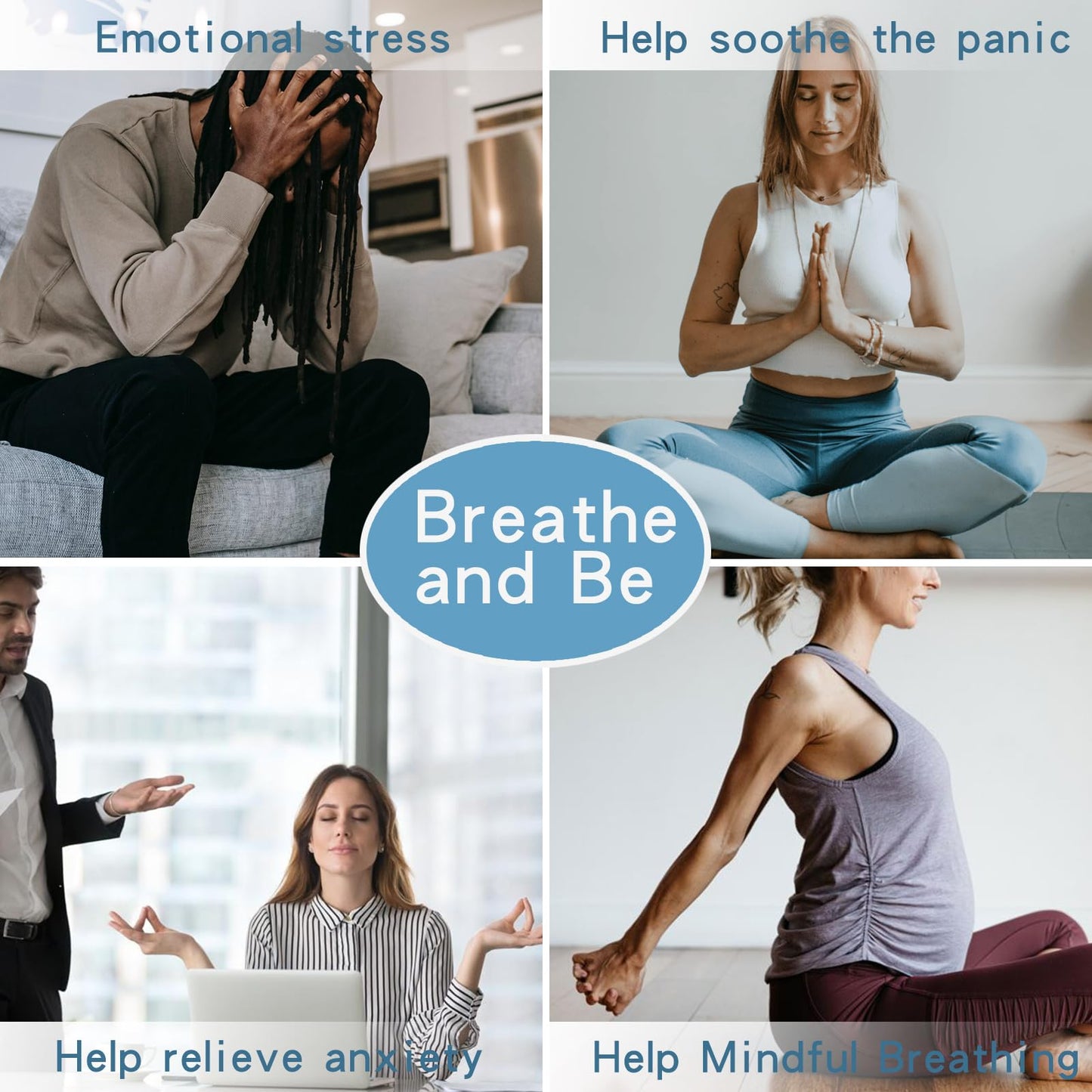 BOLAGTIER Mindful Breathing Necklace: Natural Wood Fidget Charm for Anxiety Relief & Quit Smoking Aid, Stainless Steel Sensory Pendant to Calm Your Mind (Steel)