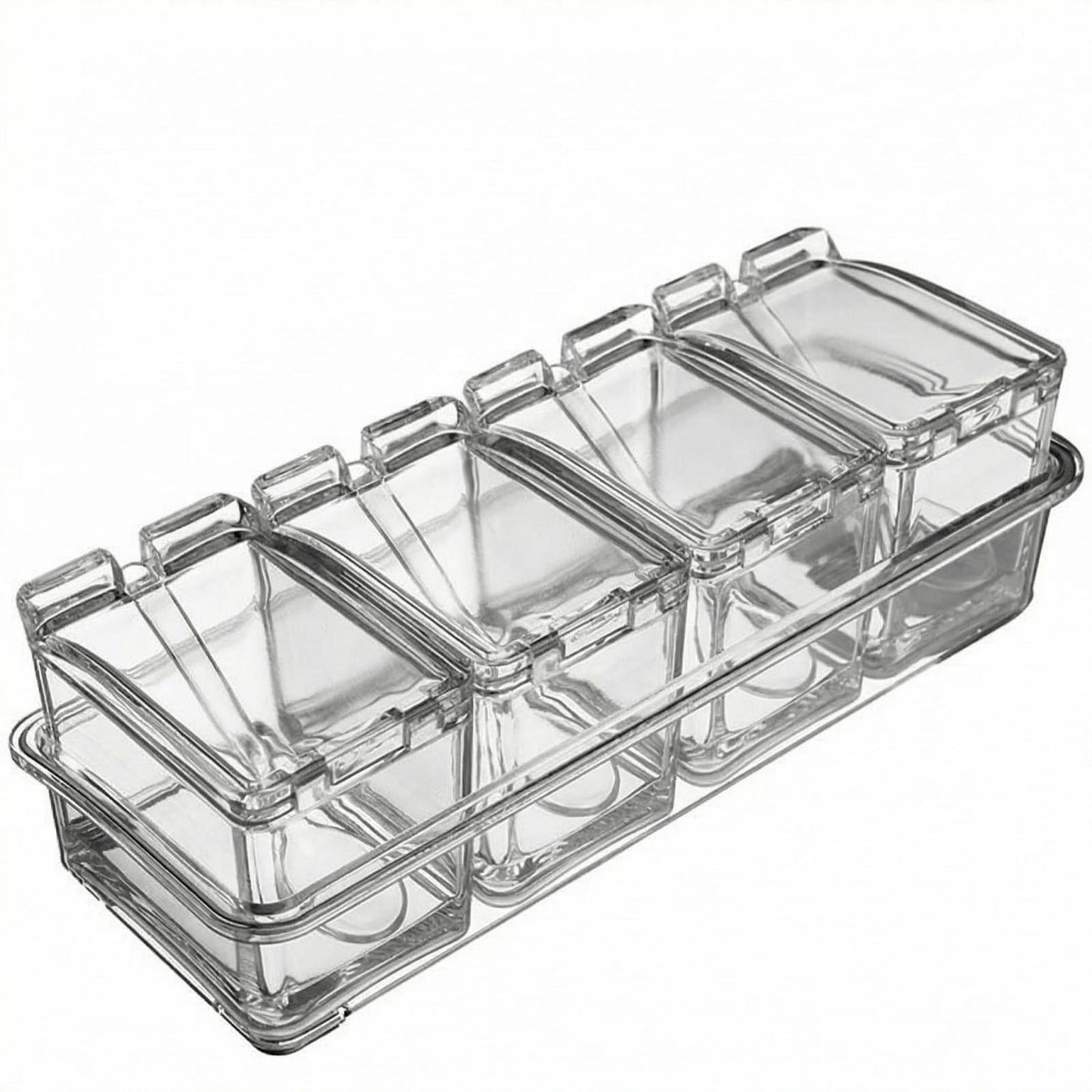 Qulfimea Clear Seasoning Box, 4 Pieces Acrylic Seasoning Rack Spice Jars with Spoons,Storage Container Condiment Jars - Cruet with Cover