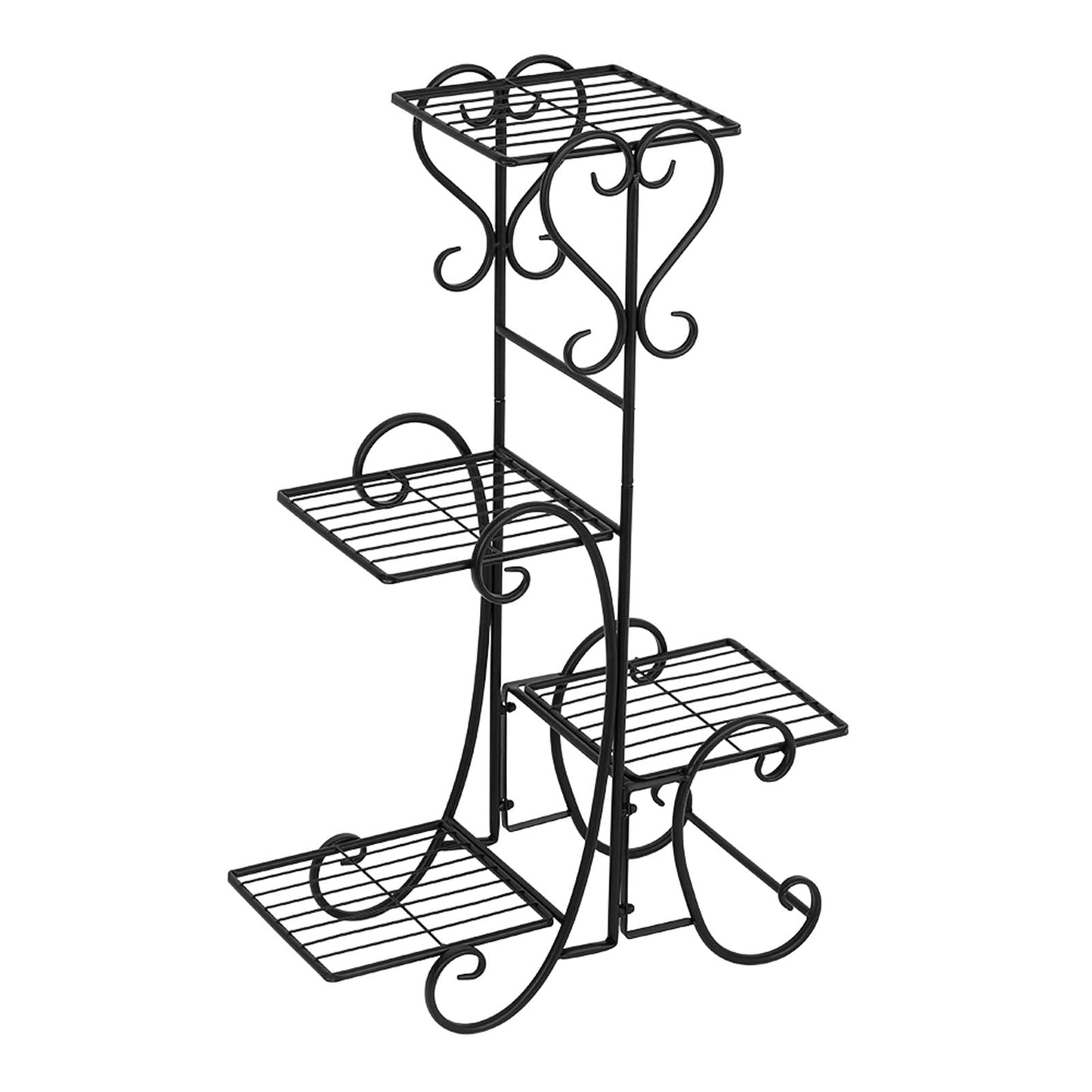 Plant Stand Indoor Outdoor - 4 Tier Corner Shelf Shelves Decoration Display Rack - Metal Wrought Iron Multi Flower Planter Potted Holder Organizer for Living Room Balcony Garden Patio Black