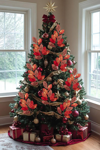 Hollyone 23.6” Christmas Tree Picks and Sprays 3Pcs Red Artificial Magnolia Stems Magnolia Leaves Branches Fake Red Leaf Floral for Vase DIY Xmas Tree Garland Wreath Centerpieces Wedding Decor