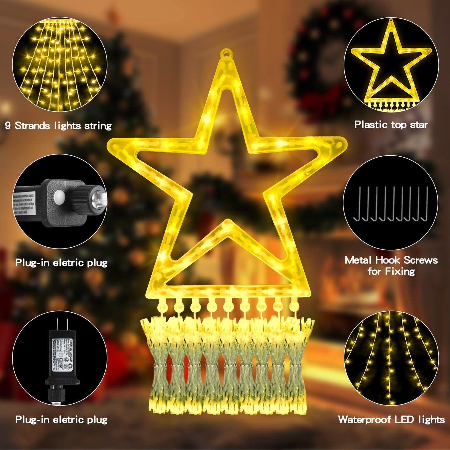 XUNXMAS Christmas String Lights Outdoor Decoration 317 LED Star Fairy String Lights 8 Modes & Waterproof for Party Wedding Patio Yard New Year Holiday Indoor Outdoor - Warm White