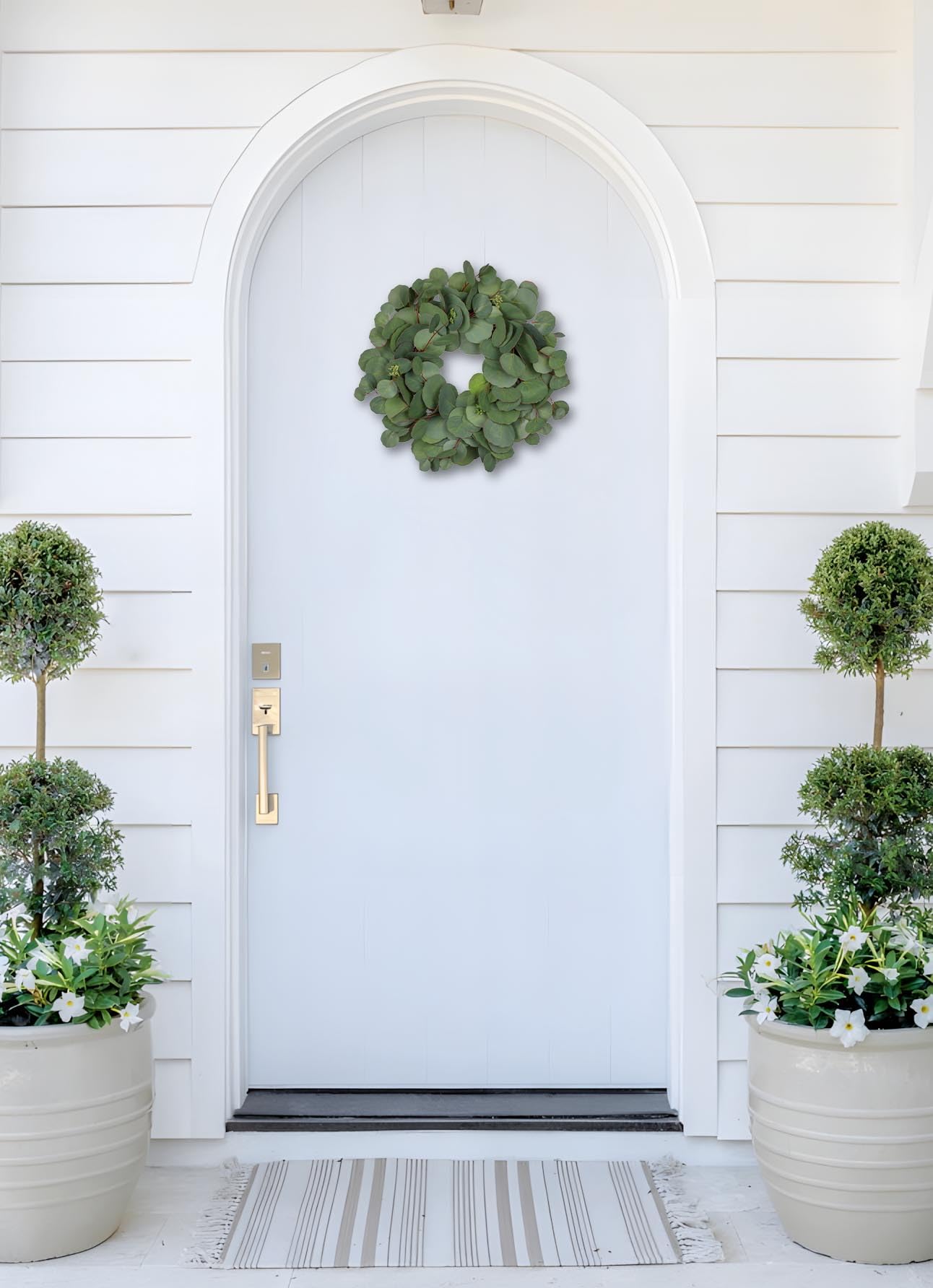 Briful 15'' Faux Eucalyptus Wreaths for Front Door, Real Touch Greenery Silver Eucalyptus Artificial Door Wreath for Home Farmhouse Wall Mantlte Window Decor