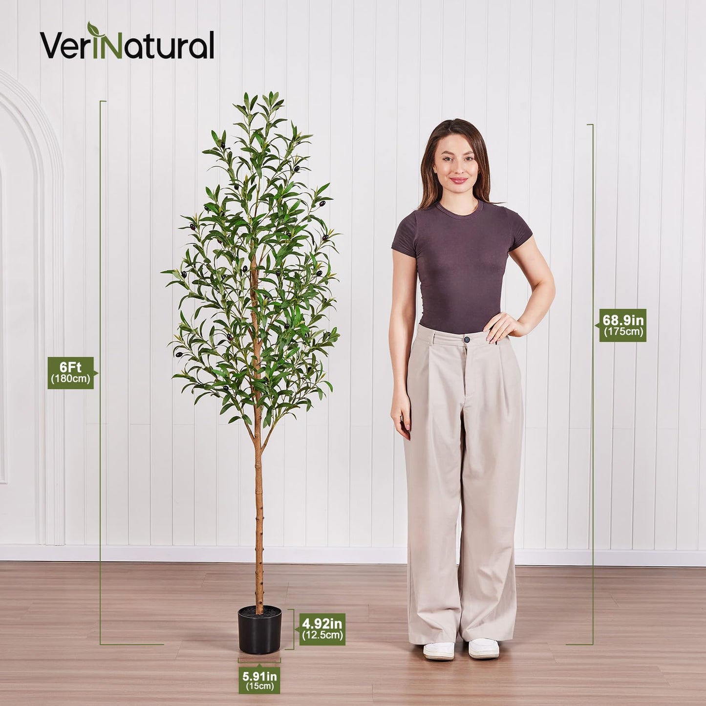 VeriNatural 6FT Artificial Olive Tree Indoor – Real Wood Trunk Tall Faux Olive Tree, Large Fake Potted Plant for Home Decor Living Room& Office Decor,VN245