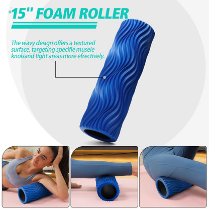 Foam Roller High Density Foam Roller Set for Deep Tissue Muscle Massage, 18" Trigger Point Fitness Exercise Massage Roller, Self-Myofascial Release for Whole Body (Black-18(2 in 1))