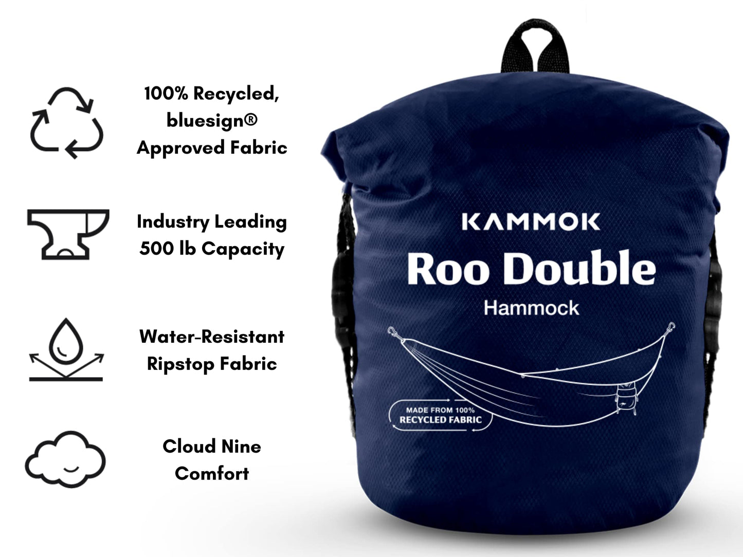 KAMMOK: Swiftlet Portable Stand & Roo Double Midnight Blue Hammock Set