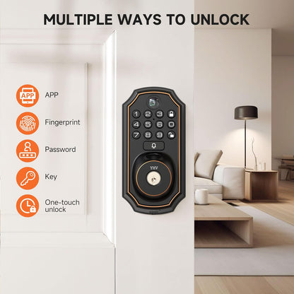 Keyless Entry Door Lock with Camera Fingerprint Smart Door Lock with App Remote Control, Wi-Fi Connected Electronic Keypad Code Deadbolt Auto Unlock for Front Door