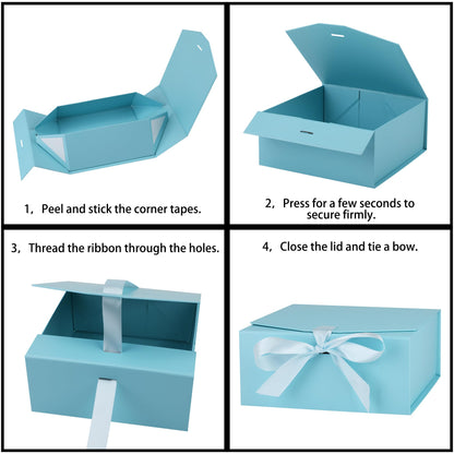 OEMVALATY 8-Pack Gift Boxes,10x7.3x3.5 Inch Magnetic Gift Boxes with Lids for Presents,Blue with Ribbon, Bridesmaid Proposal Box for Wedding, Storage, Birthday