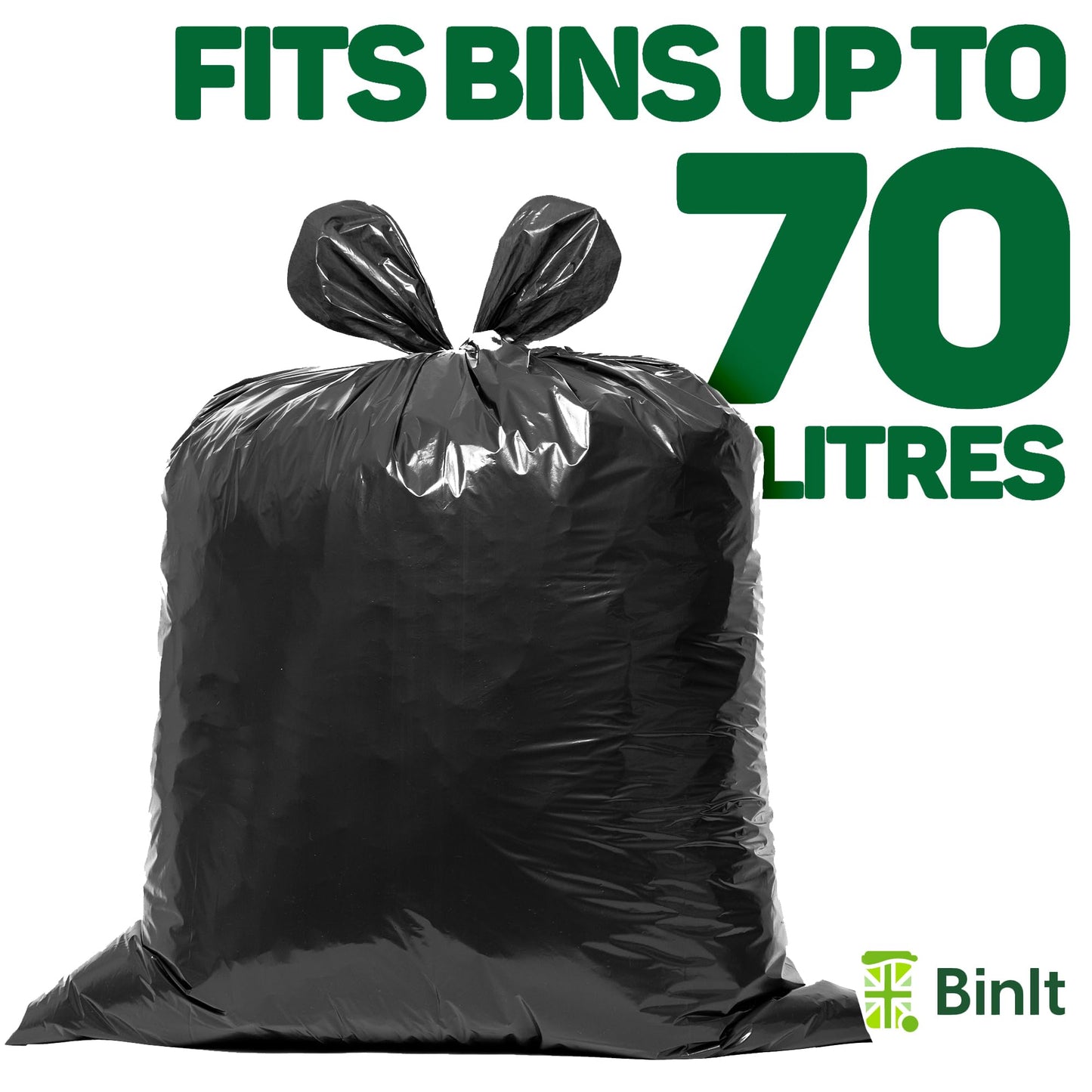 BinIt 90 Jumbo Pack Everyday 70L Eco-Friendly, Strong & Secure, Refuse Sacks, Bin Bags, Bin Liners, Recycled, Tear Resistant, 30 μm, Perfect for Everyday Household & Commercial Use