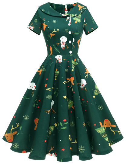 Wedtrend Women's 1950s Vintage Audrey Hepburn Style Cocktail Swing Dresses WTP20007ArmygreenChristmasDeerXS